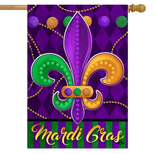 Discover Mardi Gras Fleur-De-Lis Double Sided House Flag 40" x 28" Briarwood Lane