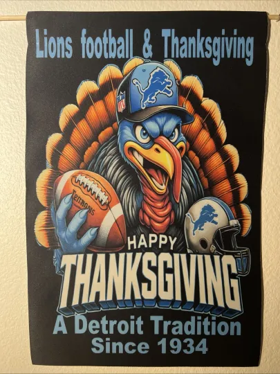 Garden Flag 12x18 Detroit Lions Double Sided Thanksgiving Tradition football Handmade