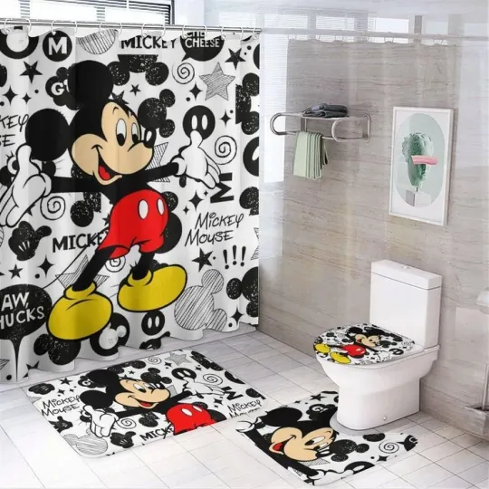 Discover Disney Mickey Shower Curtain Bathroom Set with Cartoon Pattern