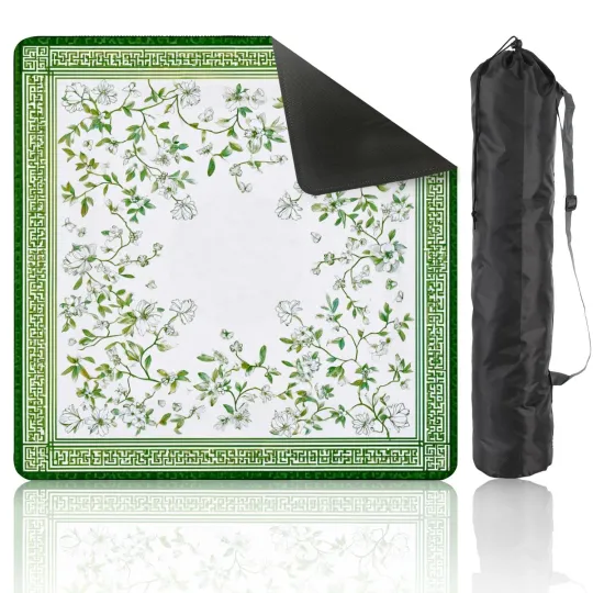 Discover Mahjong Table Mat Floral Chinoiserie with Anti-Slip Game Mat Cover