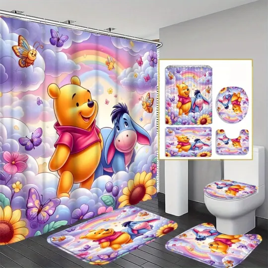 Discover Disney Winnie the Pooh Four-Piece Bathroom Set with Shower Curtain