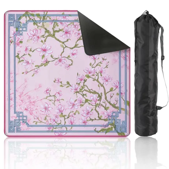 Discover Mahjong Table Mat Pink Flower Chinoiserie with Anti-Slip Game Mat Cover
