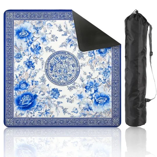 Discover Mahjong Table Mat Chinoiserie Floral with Anti-Slip Game Mat Cover