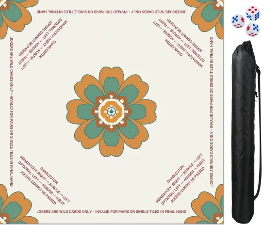 Discover Mahjong Mat for Table with Rules Rubber Anti Slip Noise Reduction Table Mat C...