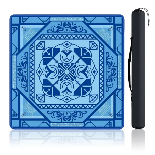 Discover Mahjong Table Mat with Rules 31.5x31.5 Neoprene Rubber Square Blue