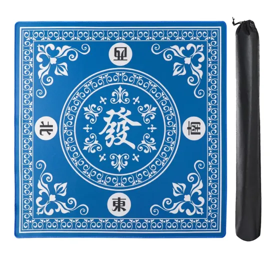 Discover Mahjong Mat,31.5"x31.5" Blue Rubber Anti-Slip Mahjong Table Mat with 3 Dice &...