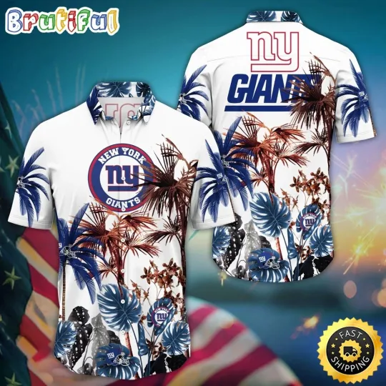 Discover New York Football Team iants Hawaiian Shirt, Palm Tree Aloha Shirt For Fans