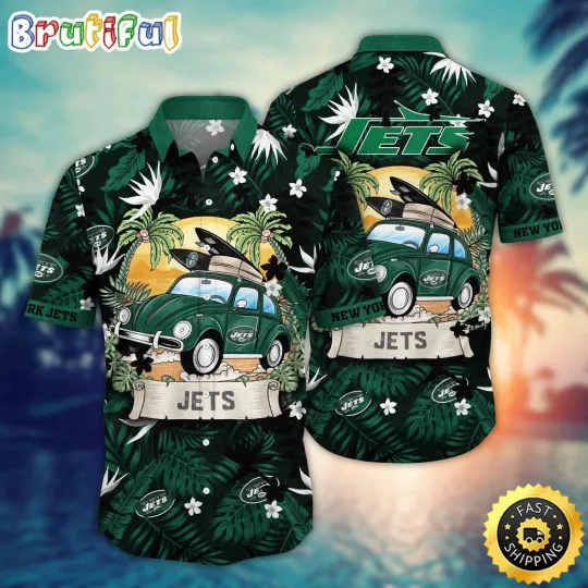 Discover New York Football Team Jets Hawaiian Shirt Car Palm Tree Aloha Shirt