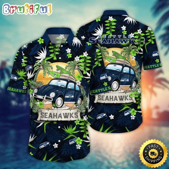 Seattle Football Team Seahawks Hawaiian Shirt Car Palm Tree Aloha Shirt