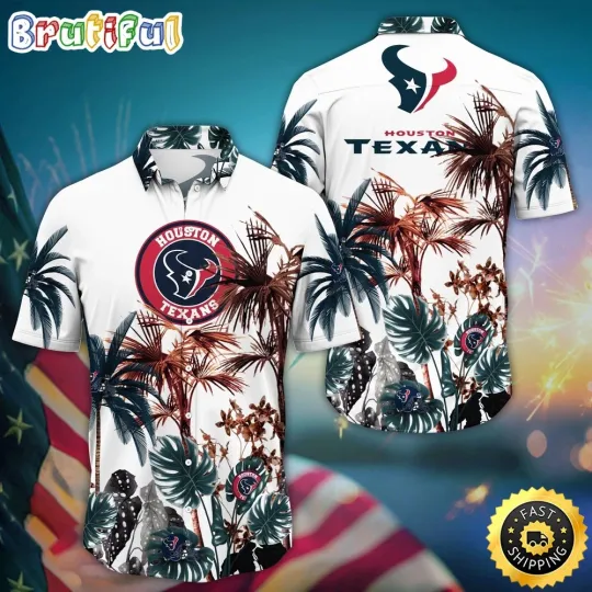Discover Houston Football Team Texans Hawaiian Shirt, Palm Tree Aloha Shirt For Fans