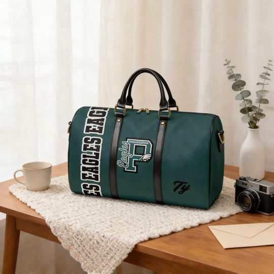 Personalized PU Leather Travel Duffel, Custom Name Weekender, Football Fan Gift, Gym Outdoor Carry-On Bag