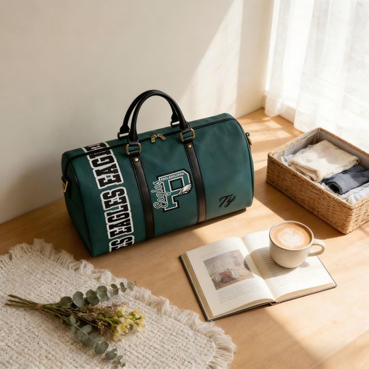 Discover Custom Name Weekender, PU Leather Travel Duffel for Eagle Football Fans, Personalized Carry-On Bag, Supporter Gift