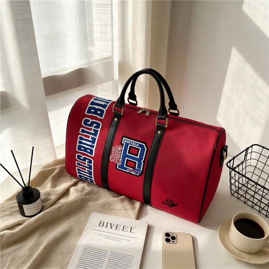 Personalized PU Leather Travel Duffel, Custom Name Buffalo Weekender, Football Fan Gift, Gym Outdoor Carry-On Bag