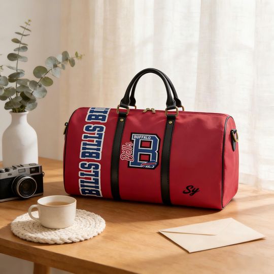 Discover Personalized Travel Duffel Bag, PU Leather Weekender, Custom Name Football Fan Gift, Gym Outdoor Carry-On