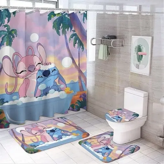 Discover Disney Stitch Bathroom Sets - Shower Curtain, Disney Gift for Fans