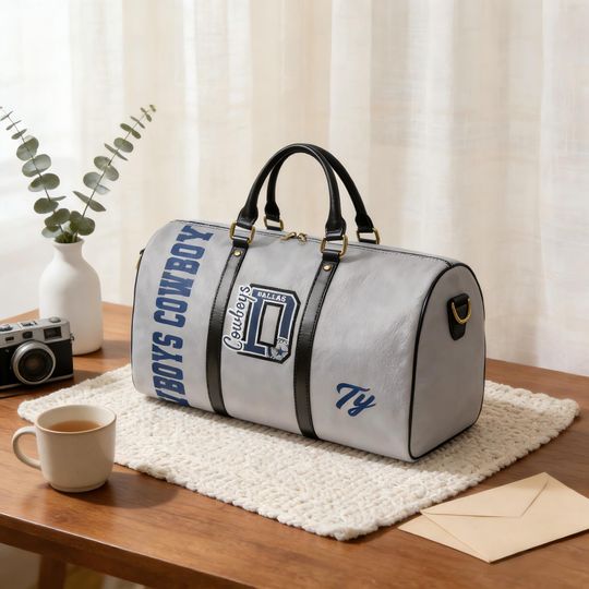 Discover Personalized Travel Duffel Bag, PU Leather Weekender, Custom Name Football Fan Gift, Gym Outdoor Carry-On
