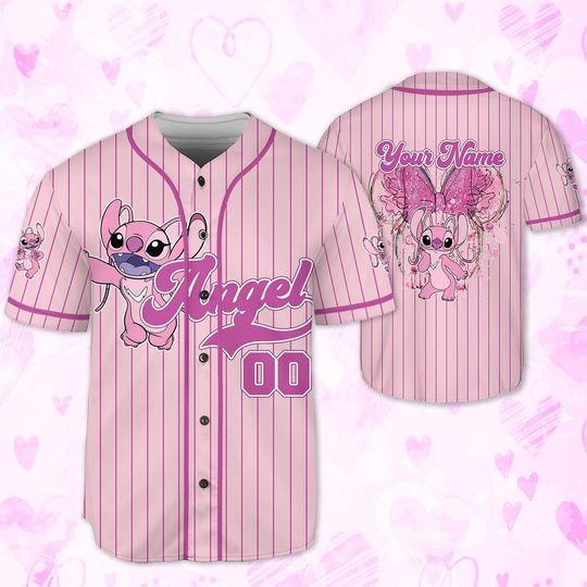 Custom Disney Lilo and Stitch Angel Baseball, Custom Kid Youth Adult Disney Jersey, Disney Baseball Jersey, Stitch Birthday Gift Stitch Fan