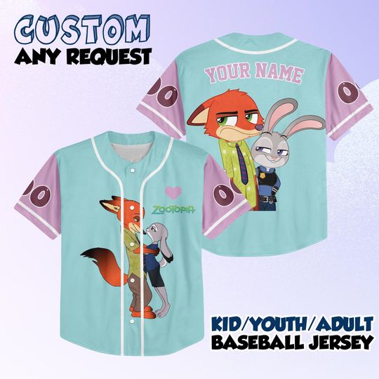 Discover Nick Wilde & Judy Hopps Valentine Baseball Jersey, Zootopia Custom Couple Shirt, Romantic Personalized Gift for Couples