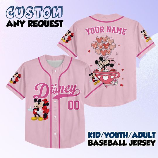 Discover Personalize Mickey and Minnie Valentines Day Baseball Jersey, Custom Disney Valentines Day Jersey Shirt