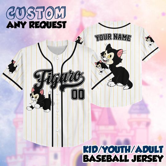 Discover Pinocchio Figaro Baseball Jersey, Disney Figaro Cat Jersey, Disney Pinocchio Characters Jersey, Disneyland Pinocchio Vacation Jersey