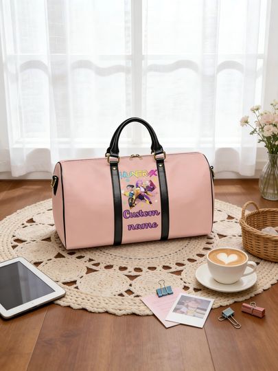 Discover Personalized Pink K-Pop Duffel Bag, Custom Name Travel Gym Bag