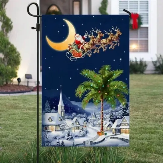 Discover South Carolina Christmas Garden Flag with Santa, Sleigh, and Palm Tree