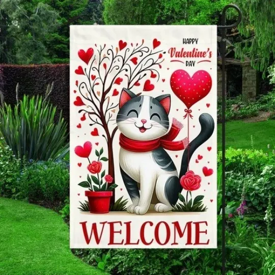 Discover Cat Happy Valentines Day Garden Flag