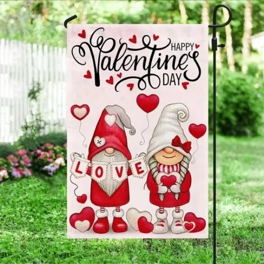 Discover Happy Valentine's Day Gnome Couple Garden Flag