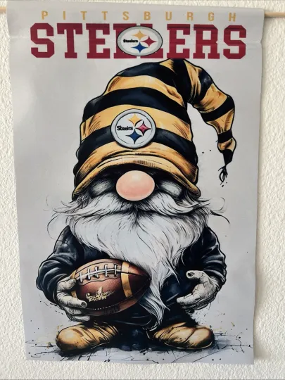 Discover Garden Flag 12x18 Pittsburgh Steeler football￼Double Sided Handmade  Gnome