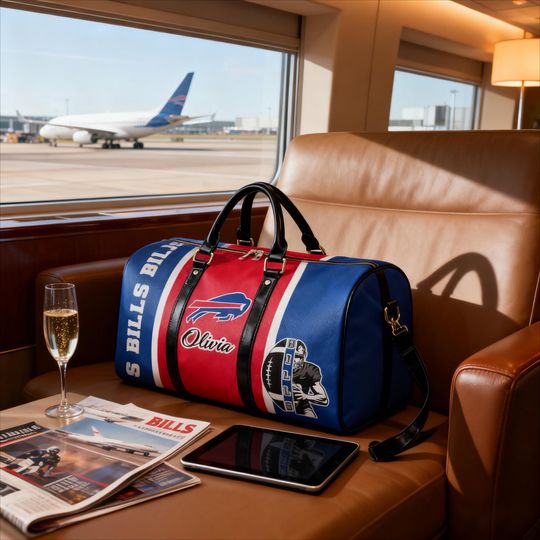 Custom Football Fan Travel Bag, Personalized PU Weekender Luggage, Gym Outdoor Overnight