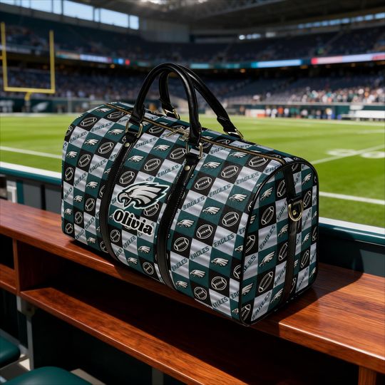 Personalized Football Fan Duffel, Custom Name PU Leather Travel Bag, Gift for Football Lovers