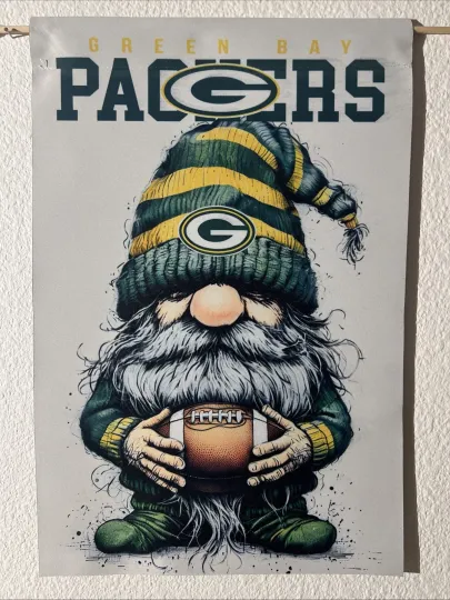 Garden Flag 12x18 Green Bay Packers football￼Double Sided Handmade Gnome