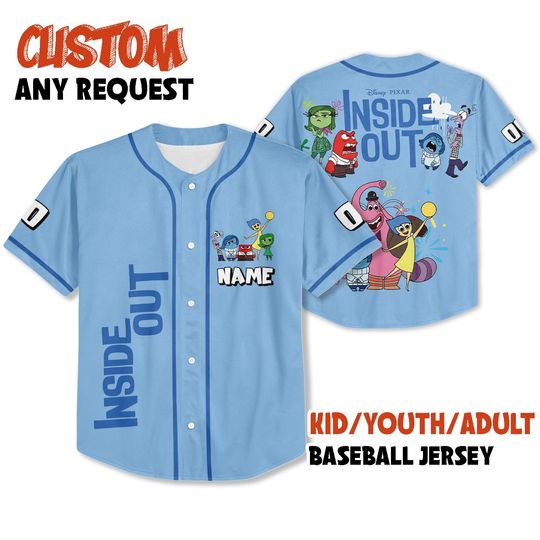 Personalized Inside Out Baseball Jersey, Custom Pixar Emotions Jersey Shirt, Joy Sadness Anger Outfit, Gift for Disney Pixar Fans
