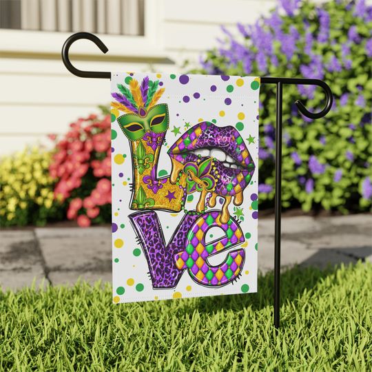 Discover Mardi Gras Love Flag, Fat Tuesday Purple Gold and Green Flag, Garden Banner, Housewarming Gift, Festive Outdoor Decoration, Holiday Flag