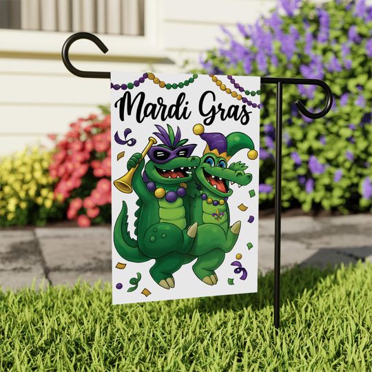 Discover Mardi Gras Alligator Garden Flag, Festive Mardi Gras Garden Decor, New Orleans Carnival Outdoor Decoration, Fat Tuesday Parade Flag