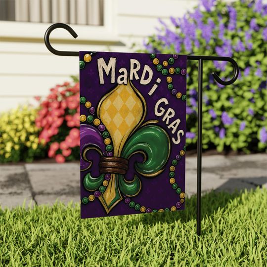 Discover Mardi Gras Fleur De Lis Garden Flag, Festive Mardi Gras Yard Flag Decor, New Orleans Carnival Outdoor Decoration, Fat Tuesday Parade Flag