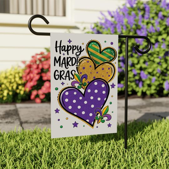 Discover Happy Mardi Gras Garden Flag, Festive Mardi Gras Heart Yard Flag Decor, New Orleans Carnival Outdoor Decoration, Fat Tuesday Parade Flag