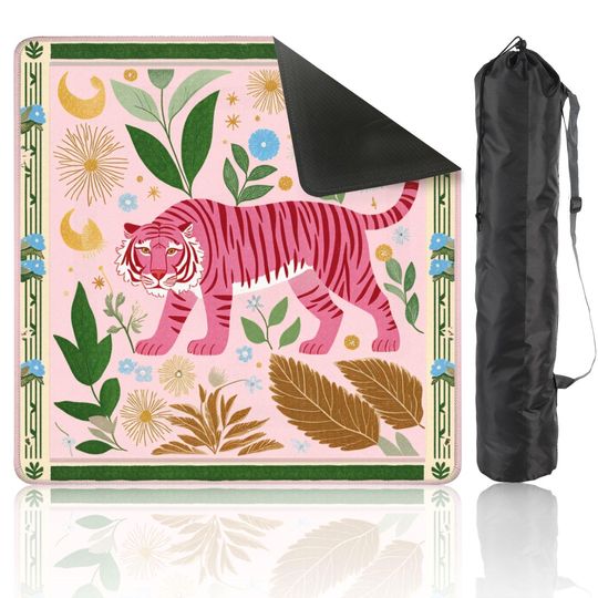 Discover Chinoiserie Mahjong Mat with Carry Bag Preppy Style Pink Tiger Large Portable Mahjong Table Cover for Game Night Gift for Players or Hosts
