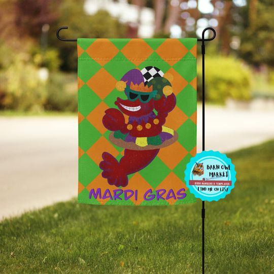 Discover Garden Flag, Crawfish Garden Flag, King cake Crawfish Flag, Mardi Gras Garden Flag, Mardi Gras Crawfish garden Flag