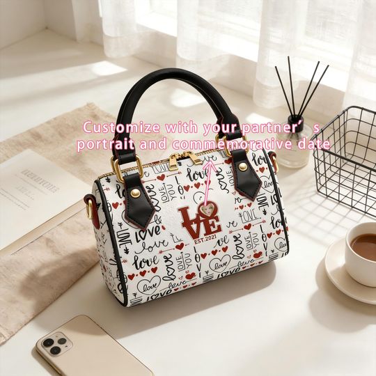 Discover Personalized Valentines Day PU Leather Handbag, Custom Name & Photo Purse, Love Design Shoulder Bag, Romantic Gift for Her