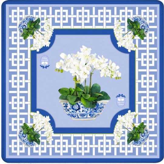Orchid Mahjong Mat with Chinoiserie Planter (Powder Blue)