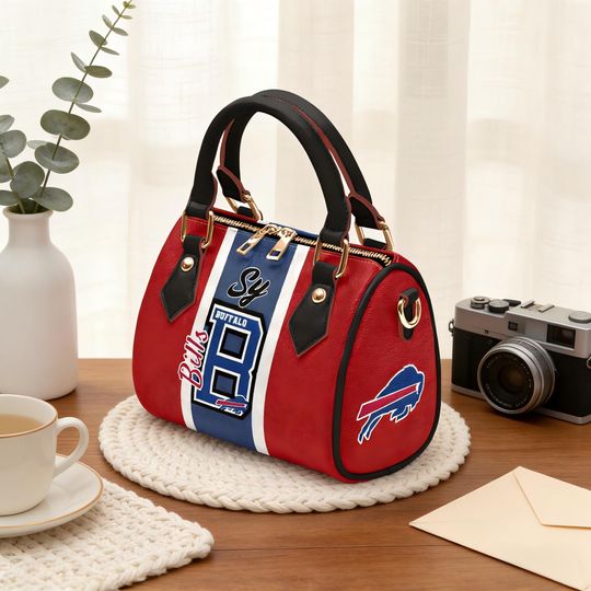Personalized PU Leather Handle & Crossbody Bag with Custom Name, Buffalo Football Inspired Purse for Women