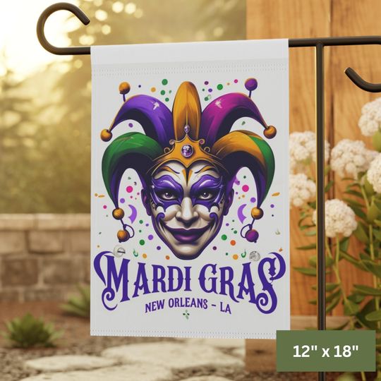 Discover Mardi Gras Jester Mask Garden Banner, New Orleans Parade Decor