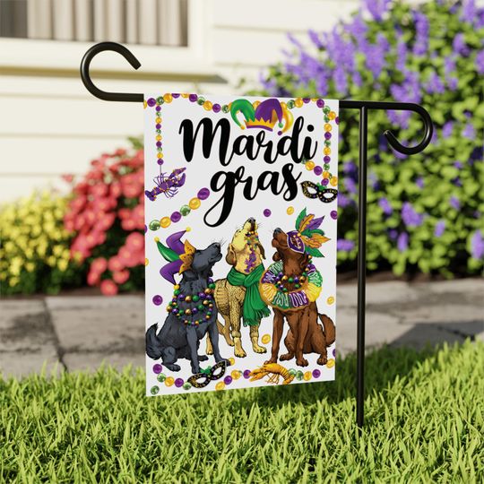 Discover Mardi Gras Dogs Garden Flag, Festive Mardi Gras Pet Yard Flag Decor, New Orleans Carnival Outdoor Decoration, Fat Tuesday Parade Flag