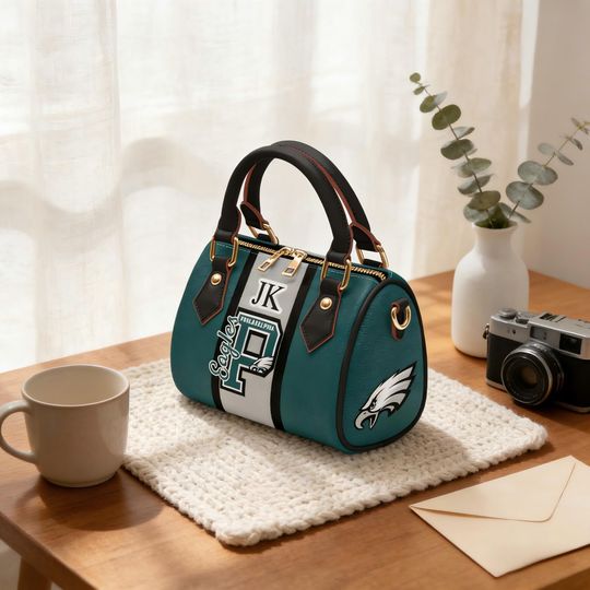 Discover Personalized PU Leather Handle & Crossbody Bag with Custom Name, Green Silver Philly Football Inspired Purse for Women