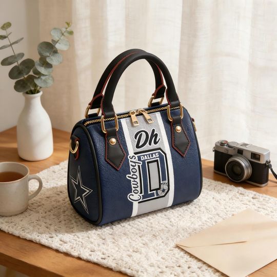 Discover Custom Name Blue Silver Football Fan PU Handle Bag, Personalized Crossbody & Handbag for Game Day Style