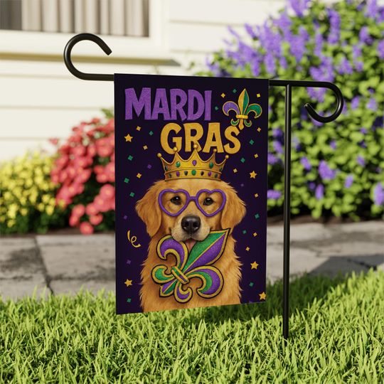 Discover Mardi Gras Dog Yard Flag, Festive Fleur De Lis Garden Flag Decor, New Orleans Carnival Outdoor Decoration, Fat Tuesday Parade Flag