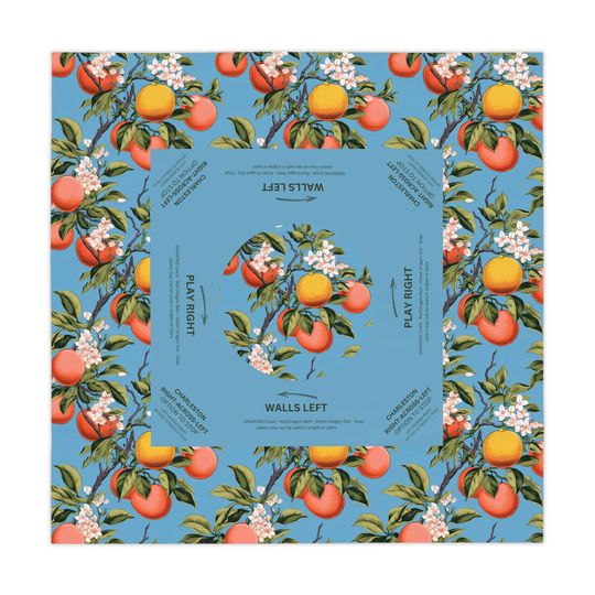 Discover Mahjong Mat Orange Blossoms on Blue, Game Night