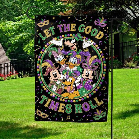 Mardi Gras Disney Garden Flag Mickey Minnie Donald Goofy Outdoor Banner