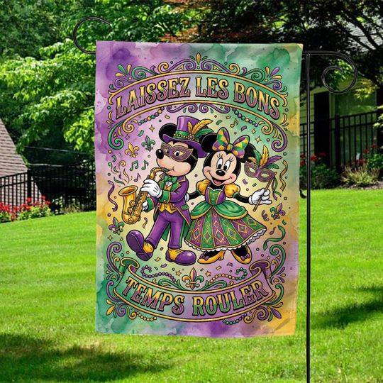 Discover Mickey and Minnie Mardi Gras Garden Flag, Disney Mardi Gras Flag,Mardi Gras Decor, Garden Flag Mardi Gras Decor, Outdoor Flag SL4X28